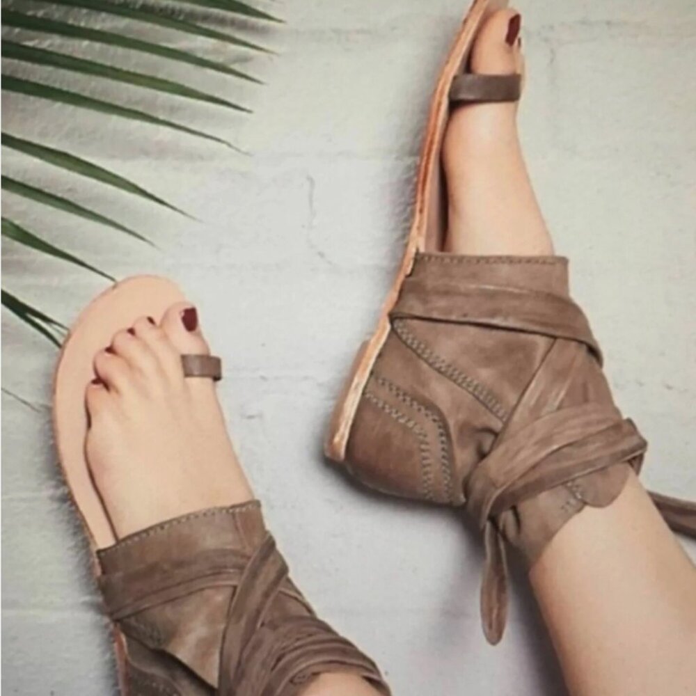 Free People Women's Black Delaney Leather Wrap Boot Sandals